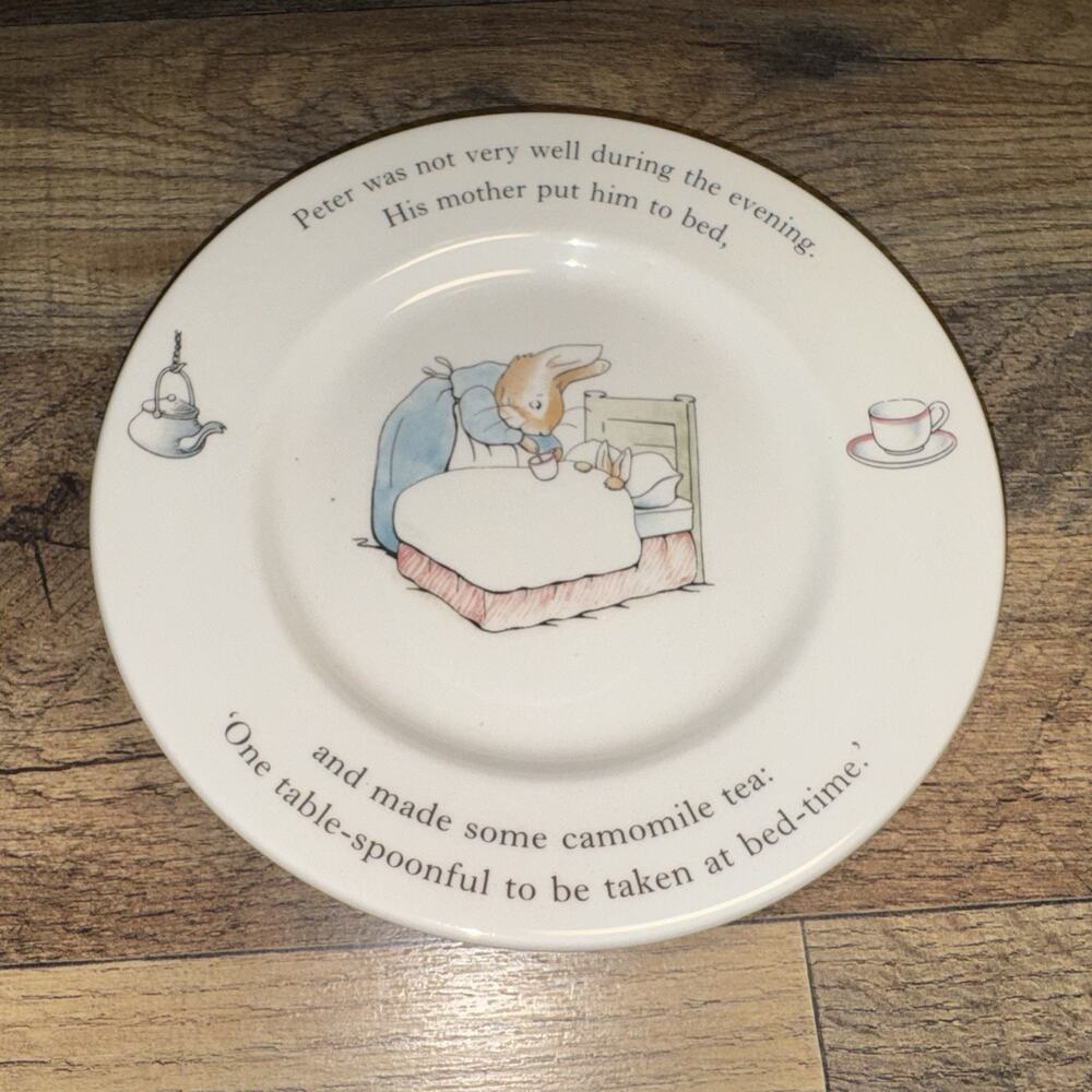 Vintage Wedgwood Peter Rabbit 1993 Plate 7" Sick In Bed Mom Camomile Tea